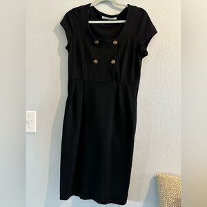 Diane Von Furstenberg Black Midi Dress with Gold Buttons size 10